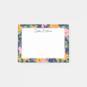 Modern Abstract Pink & Yellow Floral Pattern Name Post-it Klebezettel (Vorderseite)