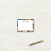 Modern Abstract Pink & Yellow Floral Pattern Name Post-it Klebezettel (Auf Schreibtisch)