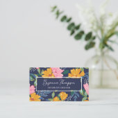 Modern Abstract Pink & Yellow Floral Pattern Visitenkarte (Stehend Vorderseite)