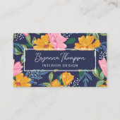 Modern Abstract Pink & Yellow Floral Pattern Visitenkarte (Vorderseite)