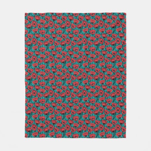 Modern Abstract Red Poppy Floral Pattern Fleecedecke (Vorderseite)