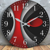 Modern abstract red white black contemporary art große wanduhr