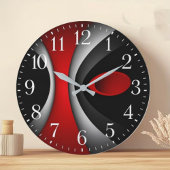 Modern abstract red white black contemporary art große wanduhr