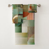 Modern Abstract Teal Green Gold Pattern Badhandtuch Set (Insitu)