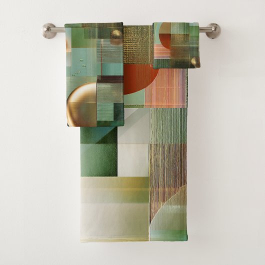 Modern Abstract Teal Green Gold Pattern Badhandtuch Set (Insitu)
