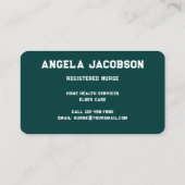 Modern Abstract Teal Registered Nurse Visitenkarte (Rückseite)