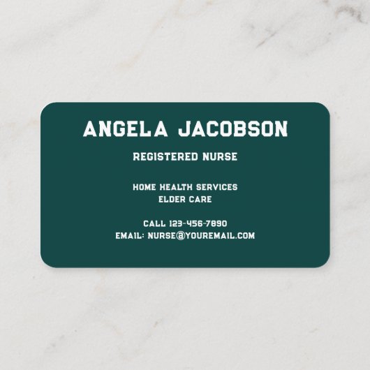 Modern Abstract Teal Registered Nurse Visitenkarte (Rückseite)