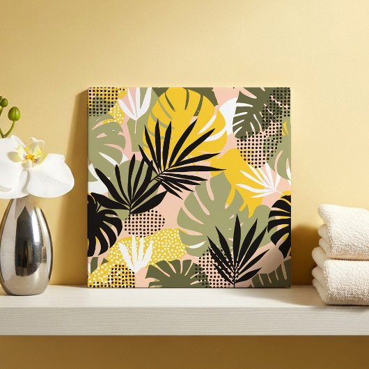 Modern Abstract Tropical Leaves & Polka Dots  Fliese