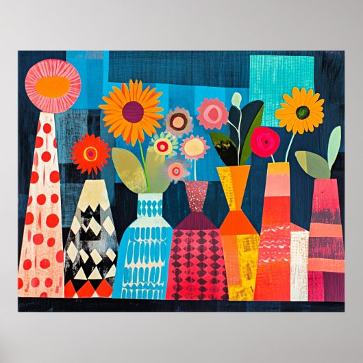 Modern Abstract Vase of Flowers Poster (Vorne)