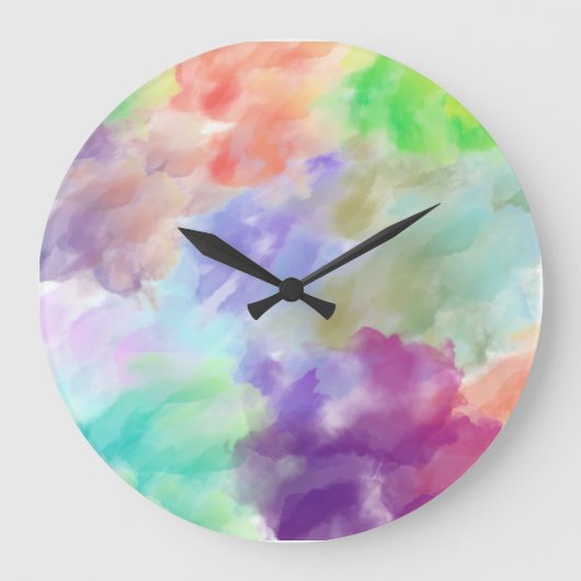 Modern Abstract Watercolor Clouds Colorful Pastel Große Wanduhr (Vorderseite)