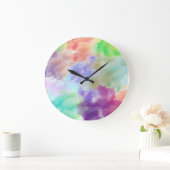 Modern Abstract Watercolor Clouds Colorful Pastel Große Wanduhr (Zuhause)