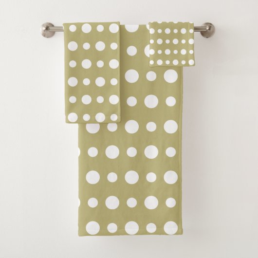 Modern Abstract White Polka Dots on Beige Badhandtuch Set (Insitu)