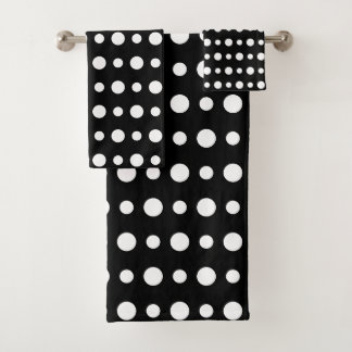 Modern Abstract White Polka Dots on Black Badhandtuch Set