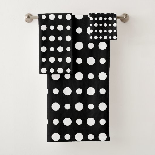 Modern Abstract White Polka Dots on Black Badhandtuch Set (Insitu)