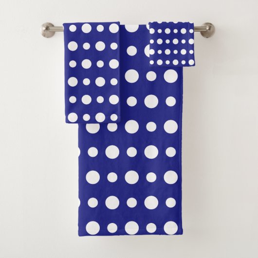 Modern Abstract White Polka Dots on Blue Badhandtuch Set (Insitu)