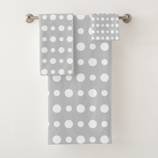 Modern Abstract White Polka Dots on Silver Gray Badhandtuch Set (Insitu)