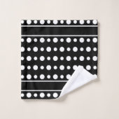 Modern Abstract White Polka Dots & Text on Black Badhandtuch Set (Waschlappen)