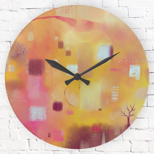 Modern Abstract Yellow Watercolor Runde Wanduhr