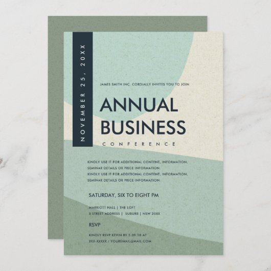 MODERN ABSTRAKT ART AQUA BLAUE KONFERENZ EINLADUNG (Vorne/Hinten)