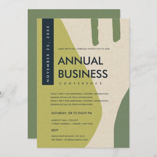 MODERN ABSTRAKT ART LIME GREEN CONFERENCE EVENT EINLADUNG (Vorne/Hinten)
