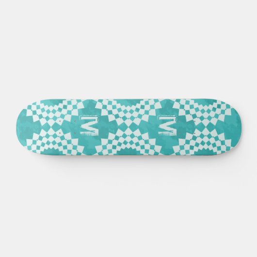 Modern Abstrakt Blue White Monogram Skateboard (Horizontal)