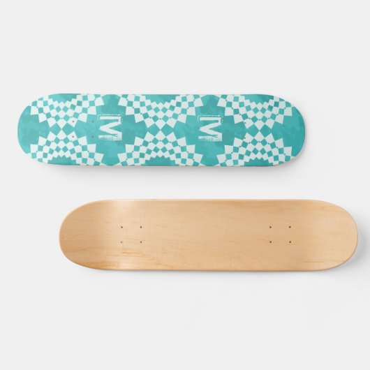 Modern Abstrakt Blue White Monogram Skateboard (Horizontal)