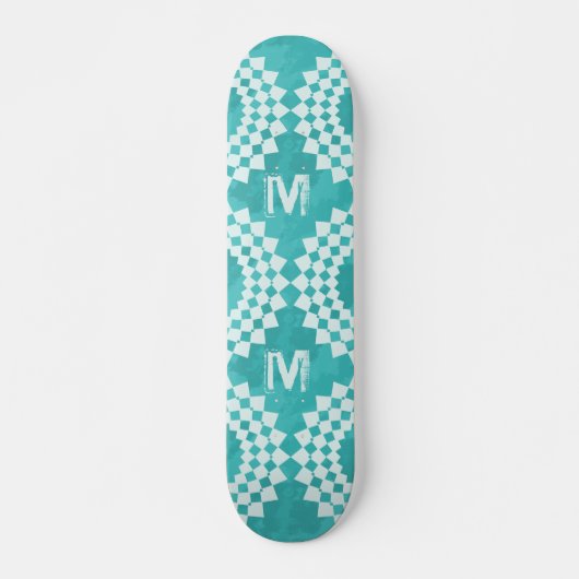 Modern Abstrakt Blue White Monogram Skateboard (Vorne)