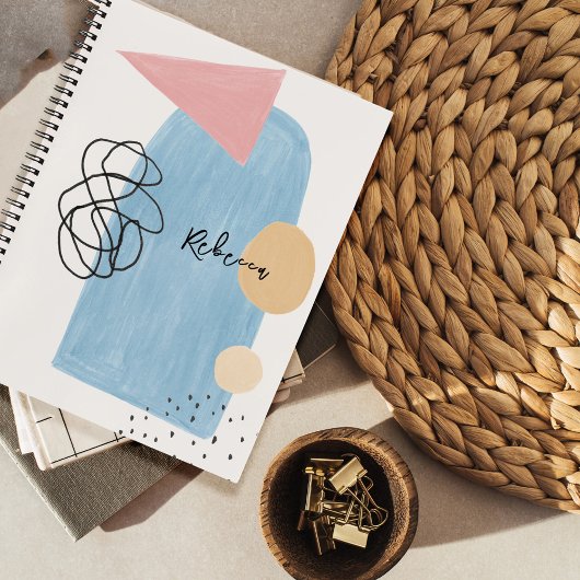 Modern Abstrakt Blush Pink Blue Shapes Monogram Notizblock