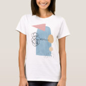 Modern Abstrakt Blush Pink Blue Shapes Monogram T-Shirt (Vorderseite)