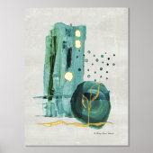 Modern Abstrakt Boho Style Green n Gold Aquarell Foliendrucke (Vorderseite)