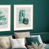 Modern Abstrakt Boho Style Green n Gold Aquarell Foliendrucke