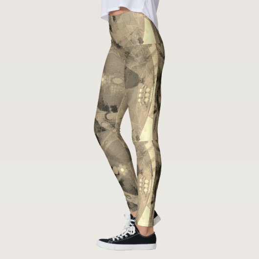 MODERN abstrakt gezeichnet hellbraun-goldschwarz - Leggings (Links)