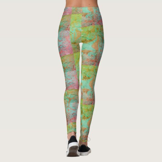 MODERN abstrakt gezeichnet in hellgrün-rosa Leggings (Rückseite)