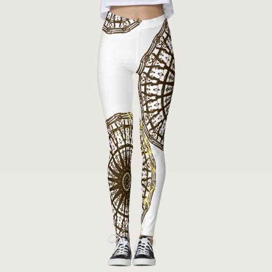 MODERN abstrakt gezeichnet Schwarzweißgold Leggings (Vorderseite)