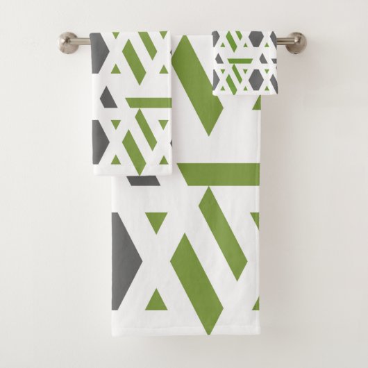 Modern, abstrakt, grau, olivgrün, weiß badhandtuch set (Insitu)
