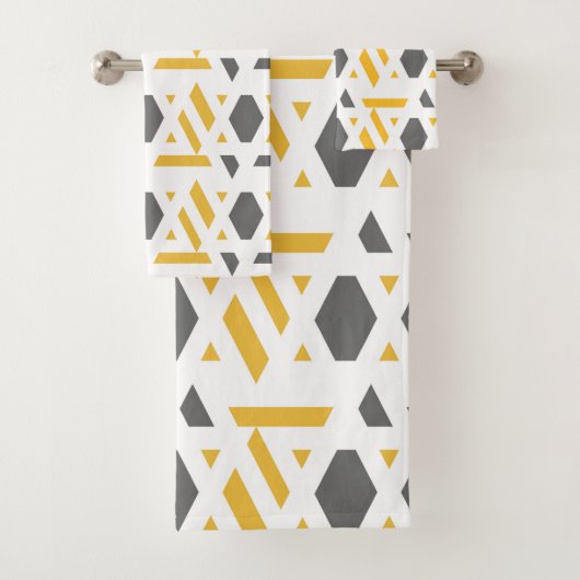 Modern, abstrakt, grau, Senfgelb, weiß Badhandtuch Set (Insitu)