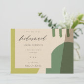 MODERN ABSTRAKT GRÜNE KÜNSTLERIN SEIN MEIN BRIDESM EINLADUNG (Stehend Vorderseite)