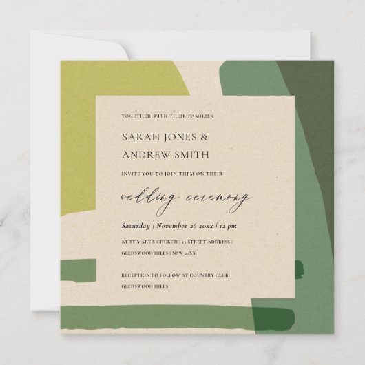 MODERN ABSTRAKT KRAFT LIME GREEN ARTISTIC WEDING EINLADUNG (Vorderseite)