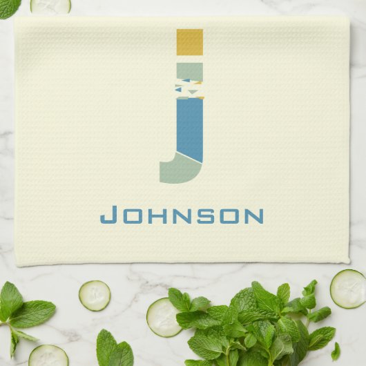 Modern Abstrakt Letter J Monogram Initial Geschirrtuch (Gefaltet)