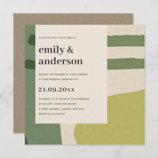 MODERN ABSTRAKT LIME GREEN KRAFT ARTISTIC WEDD EINLADUNG (Vorne/Hinten)
