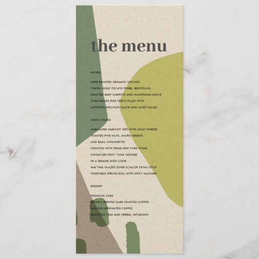 MODERN ABSTRAKT LIME GREEN KRAFT ARTISTIC WEDD MENÜKARTE (Vorderseite)