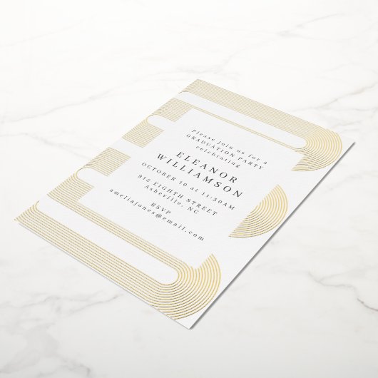 Modern Abstrakt Line Art Abschluss Gold Folieneinladung (Gedreht)