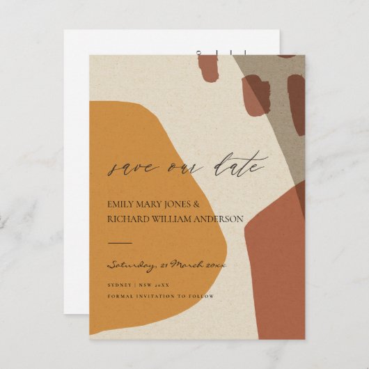 MODERN ABSTRAKT RUST KRAFT ARTISTIC SAVE THE DATE ANKÜNDIGUNGSPOSTKARTE (Vorne/Hinten)