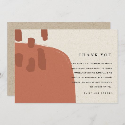 MODERN ABSTRAKT TERRACOTTA RED KRAFT WEDD DANK DANKESKARTE (Vorne/Hinten)