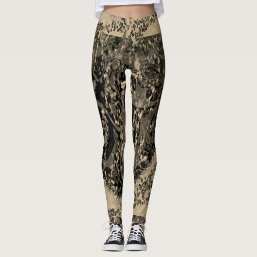 MODERN abstrakt zeichnend in Gold-Schwarz-Mosaik Leggings (Vorderseite)