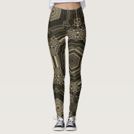 MODERN abstrakt zeichnend Schwarz-Gold-Braunmosaik Leggings