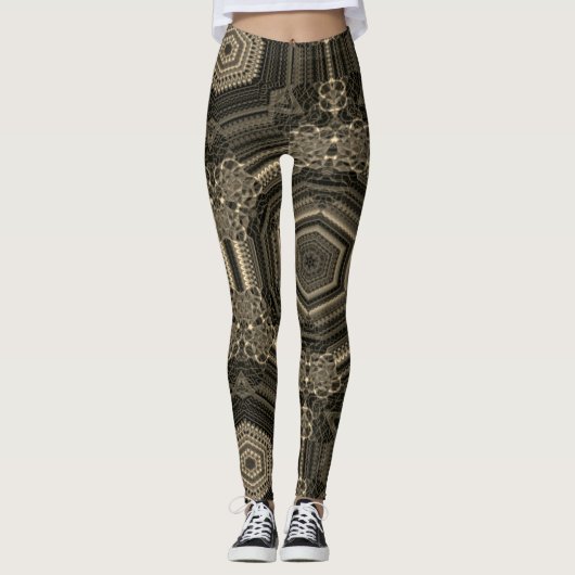 MODERN abstrakt zeichnend Schwarz-Gold-Braunmosaik Leggings (Vorderseite)