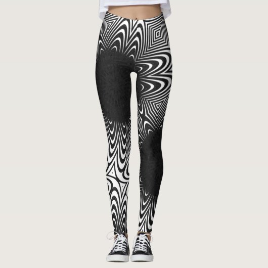 MODERN abstrakt zeichnend Schwarzweiß-Mosaik Leggings (Vorderseite)