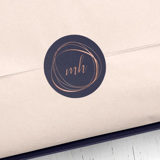 Modern Abstrakte Imitate Rose Gold Monogram Logo Runder Aufkleber