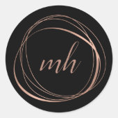 Modern Abstrakte Imitate Rose Gold Monogram Logo Runder Aufkleber (Vorderseite)